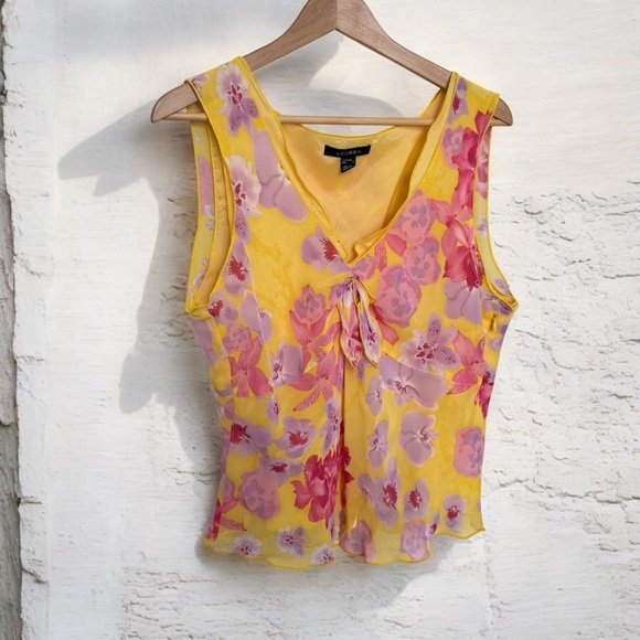 Tops - Vintage Fairycore Floral Yellow and Pink Women's Top coquette summer 14